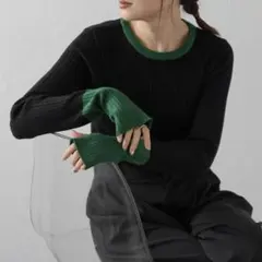 Bonjour Sagan 配色フィンガーホールリブニット　ブラック