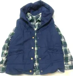 HugHug フード付きネイビーダウンベスト　キルティング 中綿ベスト