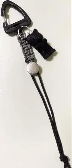 フロッキー加工 猫 パラコード ストラップ カラビナ付き