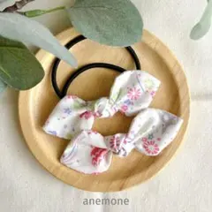 お買い得♡お揃い シュシュ付リバティ うさみみリボン くるみボタン 3