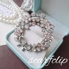 大判 サークル クリスタル スカーフクリップ スカーフ留め リボン キラキラ