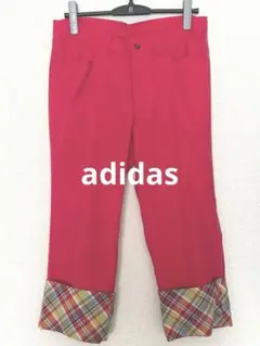 adidas ピンク　ゴルフパンツ　クロップドパンツ チェック裾