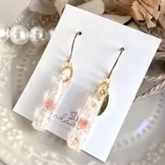 No.1573 ハンドメイド　かすみ草　ピンク　レジン　ピアス　イヤリング