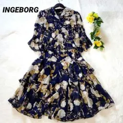 INGEBORG セットアップ 花柄 レース フリル ピコフリル ベージュ 上品