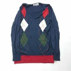 JOHN SMEDLEY アーガイル柄ウールニット Sサイズ ネイビー系のサムネイル