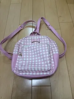 ピンク チェック柄 リュック