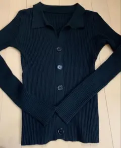 リブ編み ブラック カーディガン