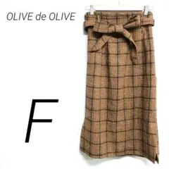 OLIVE de OLIVE ブラウンチェックタイトスカートF ウエストゴム