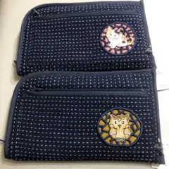 猫刺繍ネイビーポーチ 日本製