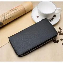 【大人気】本革長財布　黒　角シボ型押しレザー　今季トレンド a22a