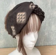 和風編み込みターバン　着物リメイク　クロスターバン　ヘアバンド　ブラウン