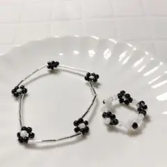 シルバー　モノトーンセット　ビーズリング　비즈반지　ハンドメイド