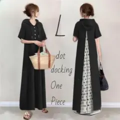 バックシフォン　パーカーワンピース　ゆったり　水玉　スリット　ロング　Aライン