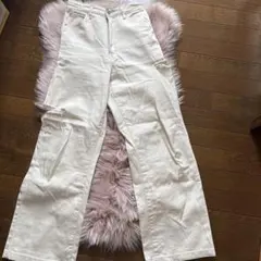 ホワイトダメージワイドレッグデニムパンツ