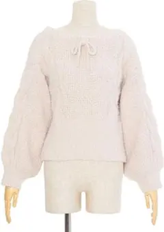 fi.n.t　モールフェザーケーブルニットプルオーバー　ピンクベージュ