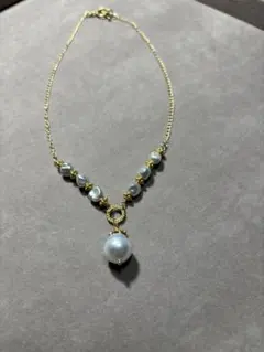 クラシカル織柄ペンダント パールネックレス ハンドメイド ジャカード 