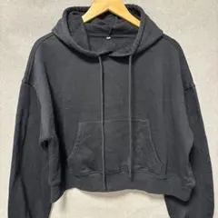 クロップドフーディー ブラック 裏起毛 【L】　ショート丈　スウェット　パーカー