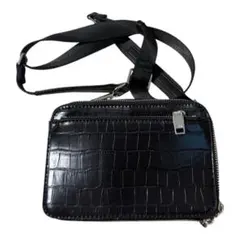 ZARA クロコ型押し ショルダーバッグ ブラックのサムネイル