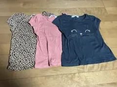 120㎝ 半袖 3枚セット 猫 黒 サーモンピンク ヒョウ柄 無地 H&M