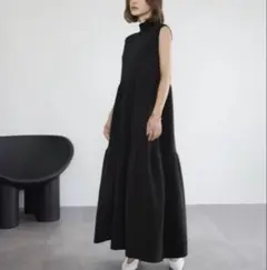 マキシ丈 ワンピース ロング ティアード ドッキング ノースリーブ 着痩せ