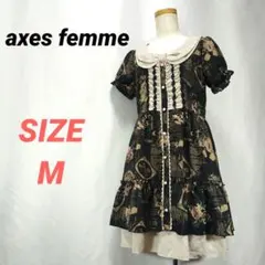axes femme　アクシーズファム　花柄ワンピース　フリル　黒　総柄　M