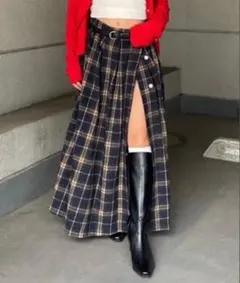 【完売品】アクレント　ボリュームラップチェックスカート　ネイビー/NAVY