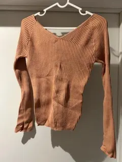 MOUSSY リブ編み長袖ニット オレンジ