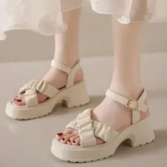厚底サンダル 太ヒールクロスベルト 夏のサムネイル