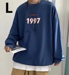 新品！メンズ　ロゴ入り　スウェット　長袖　裏起毛　韓国スタイル　Lサイズ