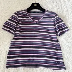 Aquascutum　アクアスキュータム　 マルチボーダー　VネックTシャツ