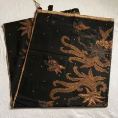 インドネシア　バリ島　手描き更紗　BATIK 《黒×紺×茶×ベージュ》