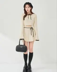 ダーリッチDarich ウエストオープンリボンデザインニットミニワンピース