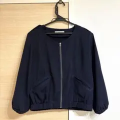 ネイビー　ノーカラージャケットのサムネイル