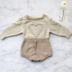 クリーム色のハート模様【ロンパース80】【韓国輸入子供服】
