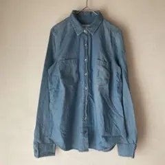 【S】ライトブルー デニム ボタンアップシャツ ポケット オールシーズン