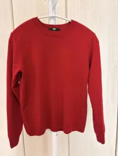 カシミヤ100%ニット　 Mサイズ　赤カシミヤ100% カシミヤクルーネック
