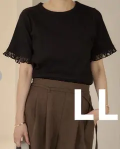 黒　LL 袖フリル　リブプルオーバー　田中里奈 しまむら mysa テレコT