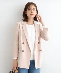 INDIVI　こなれセットアップ　テーラードダブルジャケット　42 　ピンク