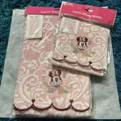 新品 ディズニーリゾート ミニー 刺繍 タオルセット フェイスタオル ミニタオル