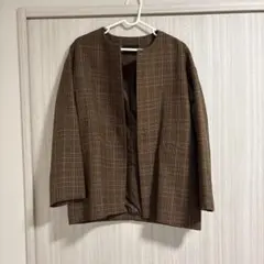 ⭐︎greenlabelrelaxing ブラウン系チェック ノーカラージャケット