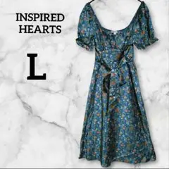 INSPIRED HEARTS 【L】花柄オフショルワンピース グリーン