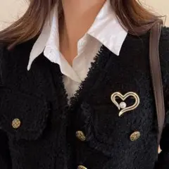 ハート型ゴールドブローチ パール付き