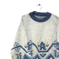 ノルディック柄　ブルー　ベージュ　セーター　メンズ　ヴィンテージ　ニット　古着