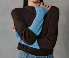 新品　LEPSIM レプシィム　12ゲージ袖配色プルオーバー2 ブラウン×ブルー