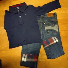 TOMMY HILFIGER ポロシャツとデニムパンツセット 2T