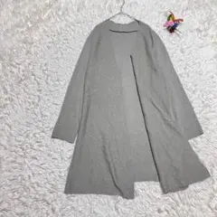 ロングカーディガン グレー　羽織り　軽アウター きれいめ シンプル　フリーサイズ