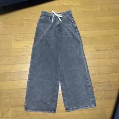 ダークグレー ワイドレッグデニム パンツ