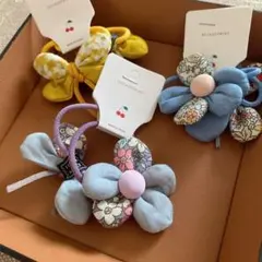 可愛い　子ども　キッズ　ベビー　ヘアアクセサリー　お花＆蝶々ヘアゴム3セットのサムネイル