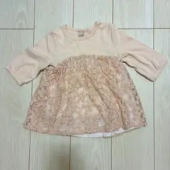 petit main 花柄刺繍七部丈トップス　110