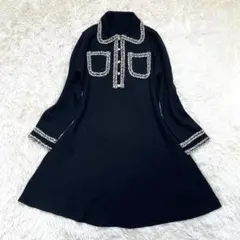 ANDY アンディ　ワンピース　ニット　ツイード　パールボタン　Aライン 黒　F